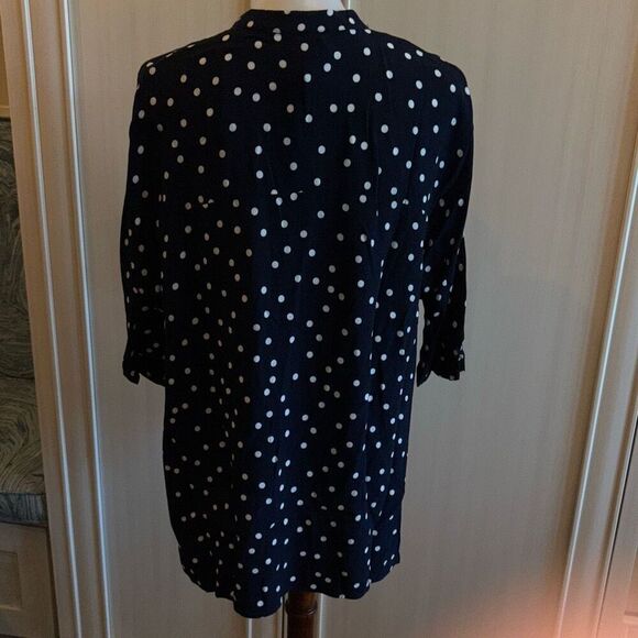 Zara blue white polka dot shirt top 3/4 sleeve Sz S button down - Picture 5 of 10